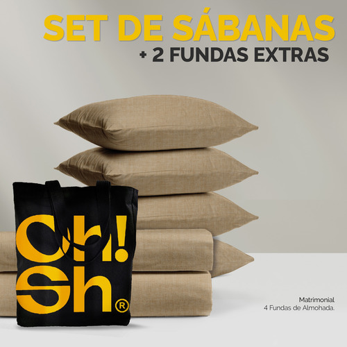 Oh! Sheets Juego De Sabanas Cationico 7 Piezas Matrimonial Beige
