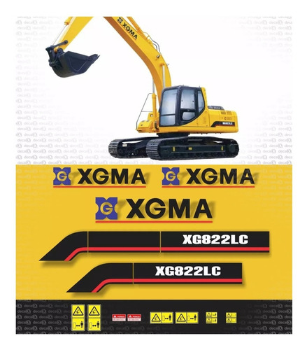Kit Adesivo Faixas Compatível Escavadeira Xgma Xg 822cl Comp Cor ESCAVADEIRA XGMA XG 822CL