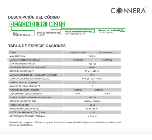 Inversor Solar Monofasico 10 Kw Connera Beyond Beyond10km2/2
