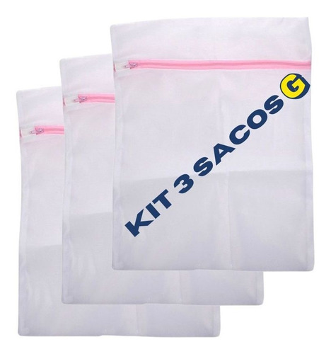 Imagem 1 de 8 de Kit 3 Saco Protetor Zíper Lavar Roupa Intima E Delicada G
