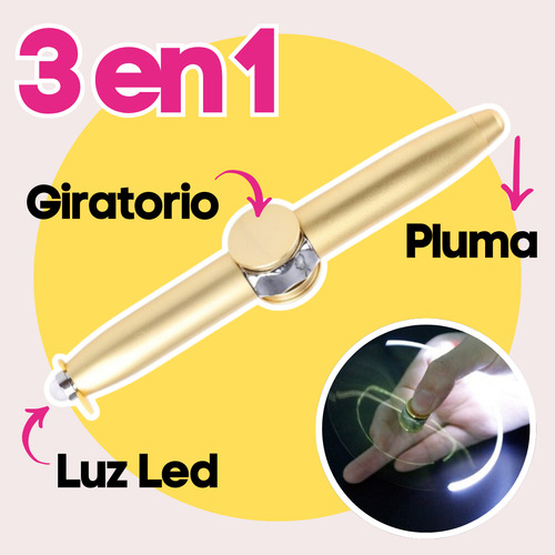 Pluma Boligrafo Giratorio Fidget Spinner Linterna Estrés Luz