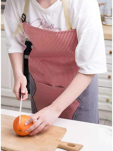 Delantal De Cocina Impermeable Rayas Ajustable Con Bolsillo