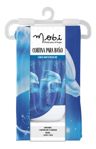 Cortina Para Baño Mobi Watercolor 1.8m X 1.8m Delfines