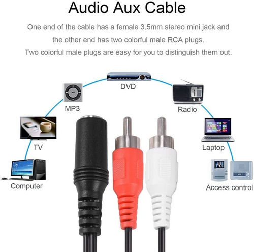 Cable Adaptador Jack 3.5mm Hembra A 2 Plug Rca Macho