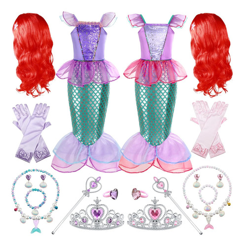 2 Conjunto De Disfraz De Princesa Sirena Para Niñas Pequeñas