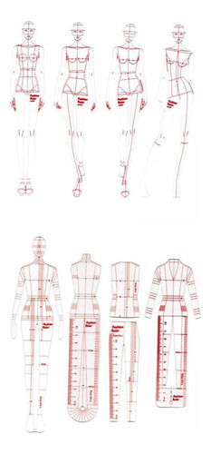 8 Modelos Moda Ilustración Dibujo Regla Conjunto Plantilla