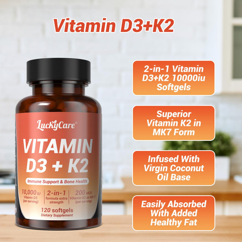 Luckycare Suplemento Vitamina D3 K2 10000 Ui Aceite Coco 120
