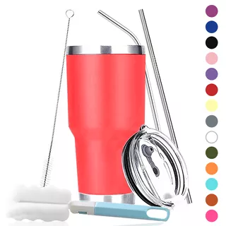 Vaso Térmico Portátil De Acero Inoxidable 30oz Con Calor/frí Nombre Del Diseño Liso Color Rojo