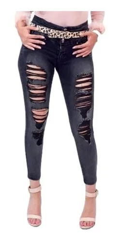 Jeans Pantalon Mezclilla Dama Roto Rasgado Colombiano Skinny