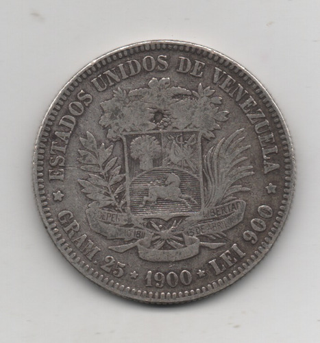 Moneda De 5 Bs Fuerte Plata 1900