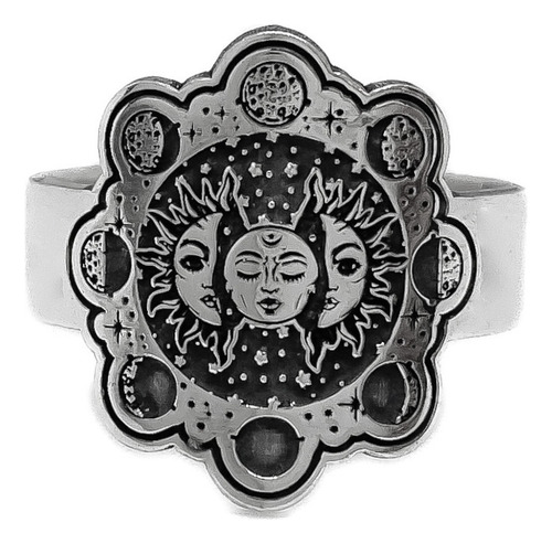 Anillo Fases Lunares Luna Sol Plata 925 Plata 925 C - Grande Plata 925