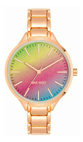 Nine West Reloj De Pulsera Para Mujer, Oro Rosa/arco Iris,