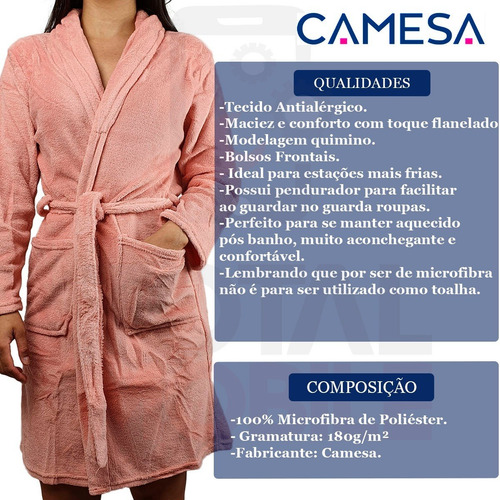 Imagem 2 de 10 de Roupão Microfibra Camesa Inverno Frio Unissex Cores Original