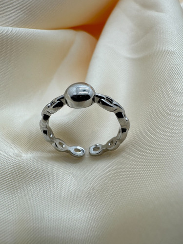 Anillo Cadena Con Circulo Plateado Diseño Coreano Moda