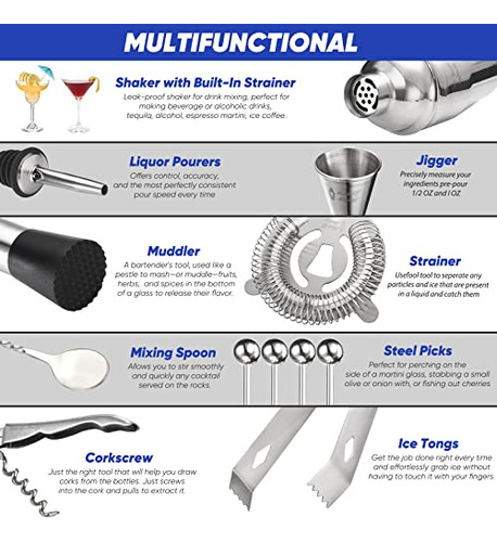 Touch Of Mixology Bartender Kit - Bar Set Cocktail Shaker Se