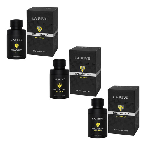 Kit Com 3 Perfumes La Rive Black Fury 75ml  Para Homen