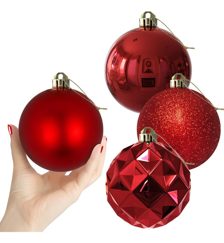 Esferas Grandes De Navidad Rojas Y Rosas 10 Cm Inastillables