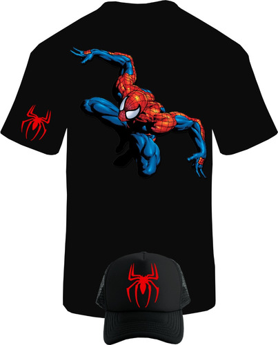 Camiseta Mang Corta Hombre Araña Spiderman Obsequio Gorra Xr