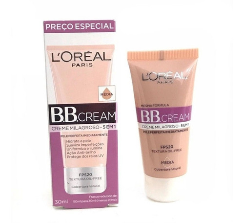 Bb Cream L'oréal Pele Média Oil-free Fps 20 Com 30ml - Full