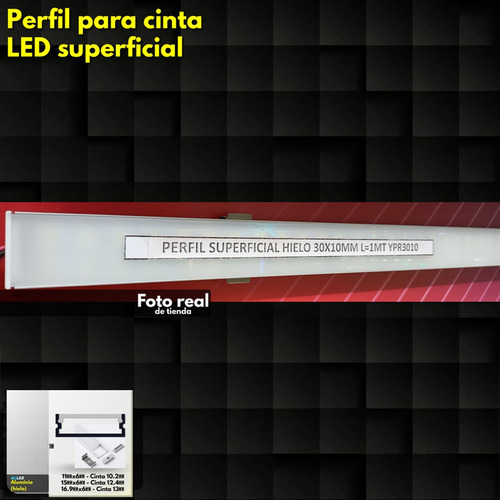 Perfil Superficial 1m 16.9x6mm Para Cinta Led 13mm Aluminio