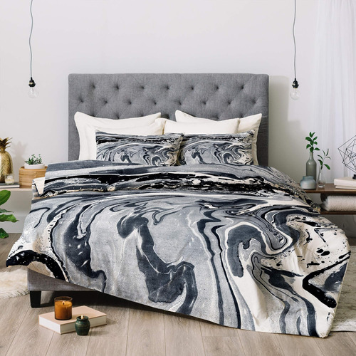 Deny Designs Amy Sia Marble Navy Juego De Edredón Con Fundas