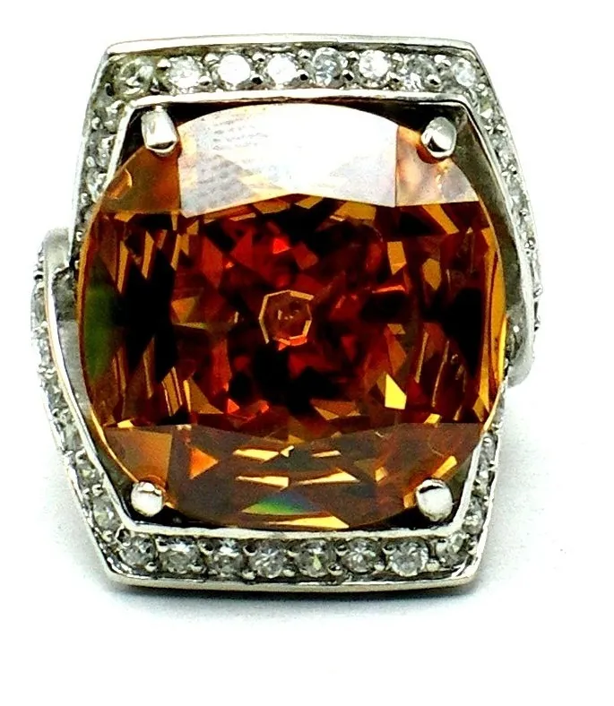 Fantastico Anillo De Plata 925 Citrino Y Zafiros