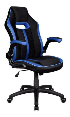 Cadeira Gamer Giratória Preta E Azul Pelegrin Pel-3011 Cor Preto e azul Material do estofamento Tecido