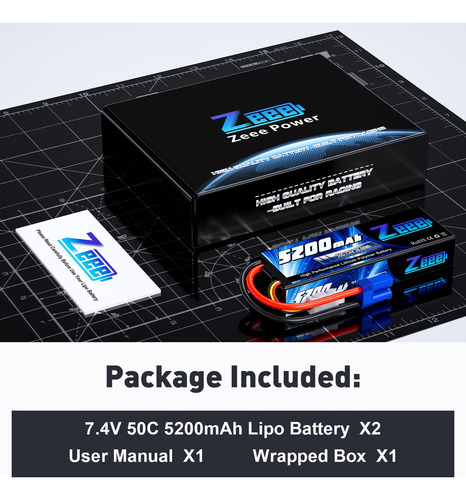 Batería Lipo Zeee 2s 5200mah 7.4v 50c Estuche Rígido Con