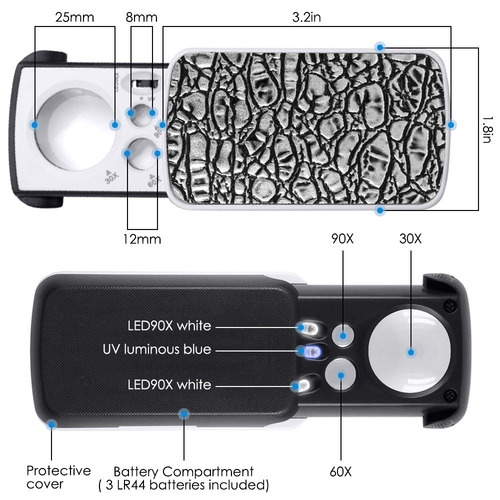 La Joyería Lupa Lupa Con Luz Led, Afunta 30x, 60x, 90x Lupa