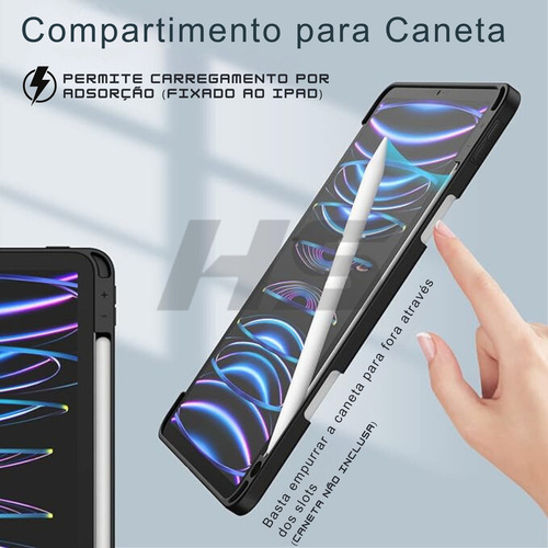 Capa P iPad Pro 11 M2 2022 4 Geração A2759 C Suporte Caneta Cor Preto