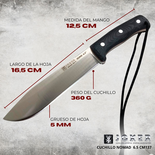 Cuchillo Joker Nomad Caza Camping Supervivencia Hoja 16,5 Cm Color Cm137