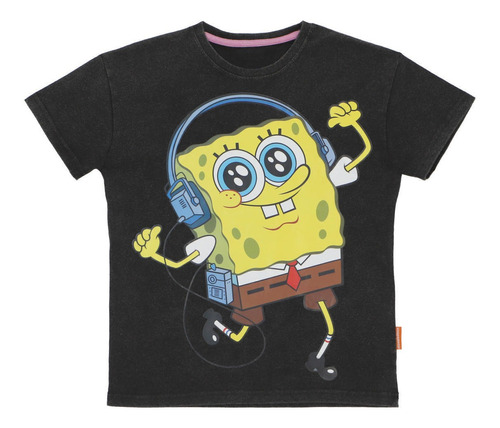 Polera Manga Corta Bob Esponja Gris Oscuro