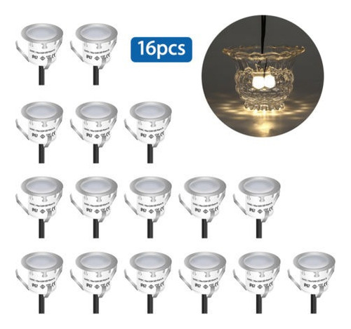 Pack De 16 Cálido Blanco Led Cubierta Luz Kit Paso Escaleras