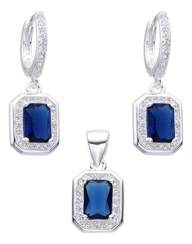 Cadena Dije Aros Set Plata 925 Rectangular Zircon Regalo