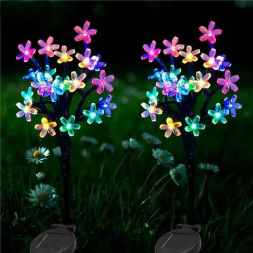 2 Luces Estacas Flores Led Solar Multicolor Para Jardín