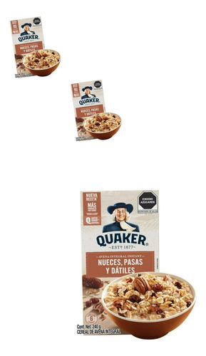 Avena Instantánea Quaker Nueces Pasas Y Dátiles 240 G 3pzas
