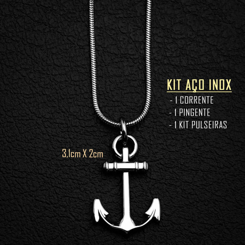 Corrente Cordão Ancora Aço Inox + Combo Pulseira Kit-27 Cor Prata