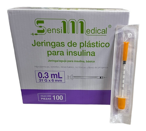 100 Jeringas Para Insulina Sensimedical 31g X 6mm 0.3ml