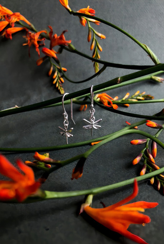 Aretes / Pendientes Libélula De Origami En Plata .925