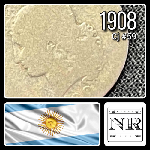 Argentina - 20 Centavos - Año 1908 - Cj #59 - Níquel - Rara