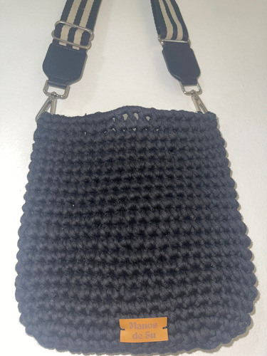 Bandolera Tejida Crochet Negro Tejido Níquel Negro