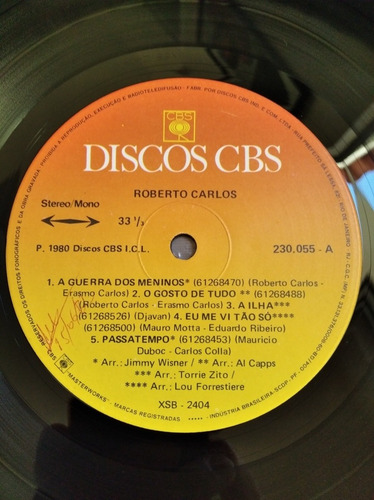 Lp Roberto Carlos 1980 Erasmo Carlos, Boscolli, Greyck,motta (Usado)