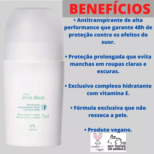 Natura Erva Doce Desodorante Roll-On 70ml - Antitranspirante Roll