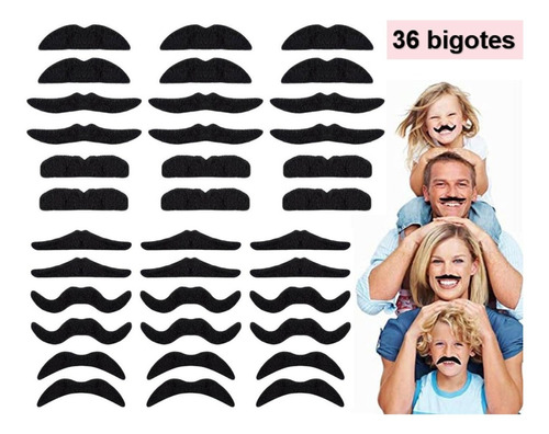 Bigotes Falsos Para Fiesta, Disfraz, Niño Y Adulto, 36 Pzas