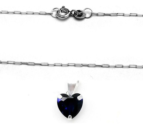 Conjunto Cadena Fina Con Dije Corazón Cubic Azul. Plata 9 