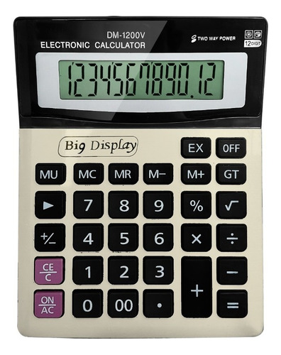 Calculadora Electronica 12 Digitos Cubierta Display Grande Color Dorado