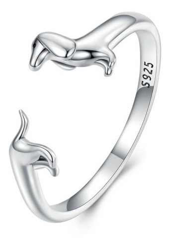 Anillo Ajustable Perro Salchicha Dachshund En Plata 925