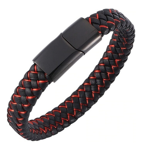 Pulsera De Hombre Cuero Broche Acero Inoxidable Con Iman