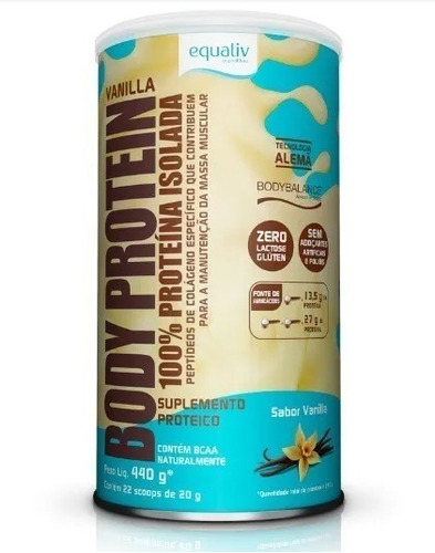 Body Protein Baunilha 440g - Proteína 100% Isolada - Equaliv Sabor Baunilha