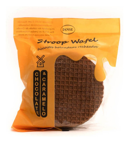 Biscoito Holandês Recheado Chocolate e Caramelo Stroop Wafel Janse 155g
